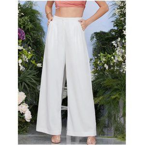 Wide Leg Pants White with Pockets